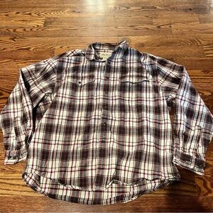 Eddie Bauer Plaid Flannel Shirt Men’s XL | Red Green Cream | 100% Cotton